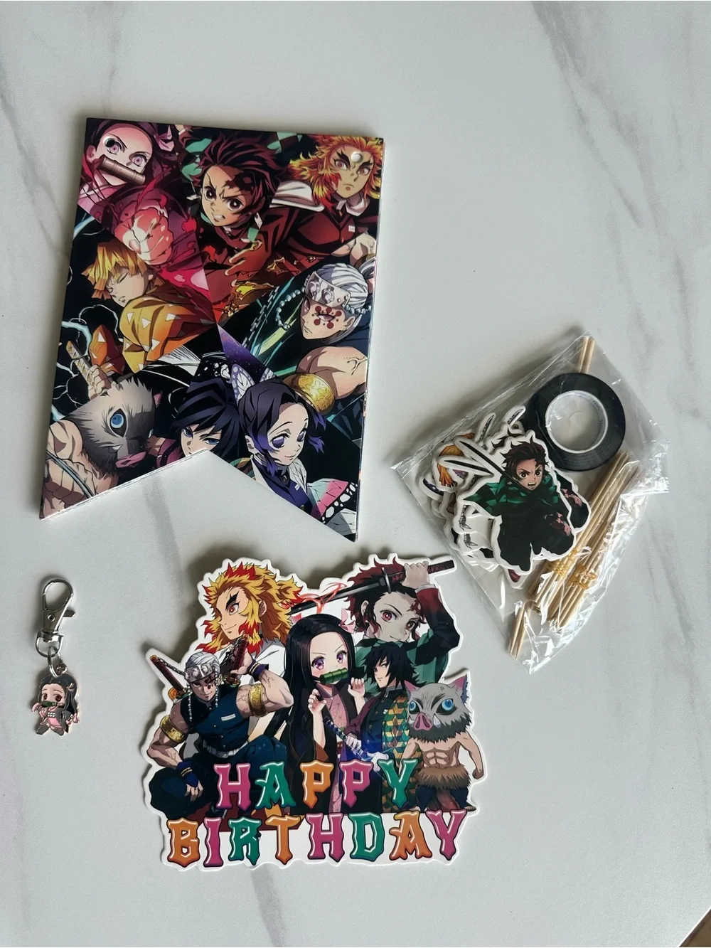 Anime Demon Slayer 'Happy Birthday' Party Banner and Cake Toppers - Multicolor